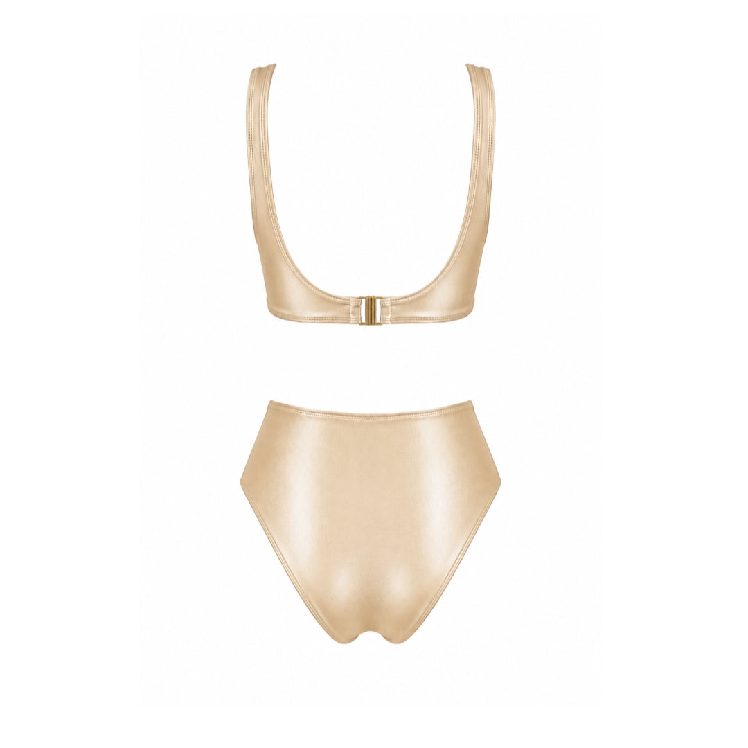 Amelié Lumière Light Gold bikini with high-waisted classic coverage bottom, back view