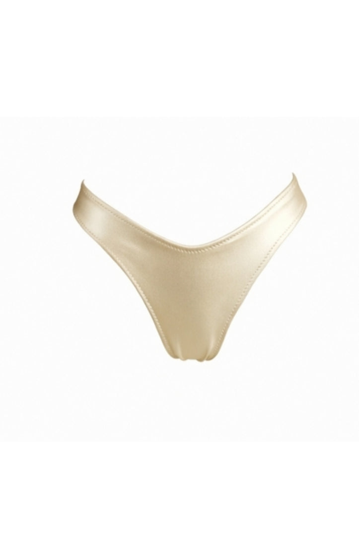 Braguita bikini dorado claro metalizado de corte alto, colección Lumière