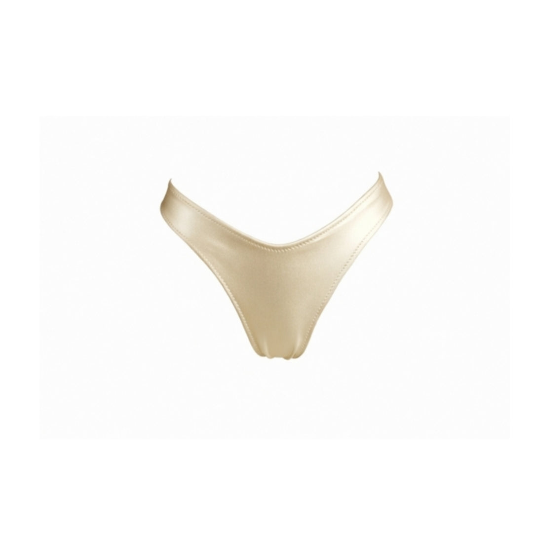 Braguita bikini dorado claro metalizado de corte alto, colección Lumière