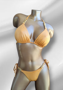 NC-0113 / Bikini dorado mostaza con cadena dorada