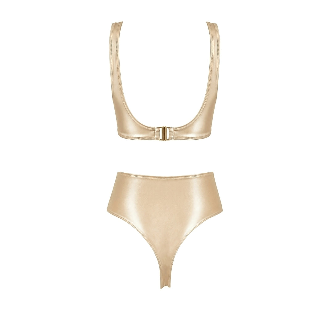 Amelié Lumière Light Gold bikini with high-waisted thong bottom, back view