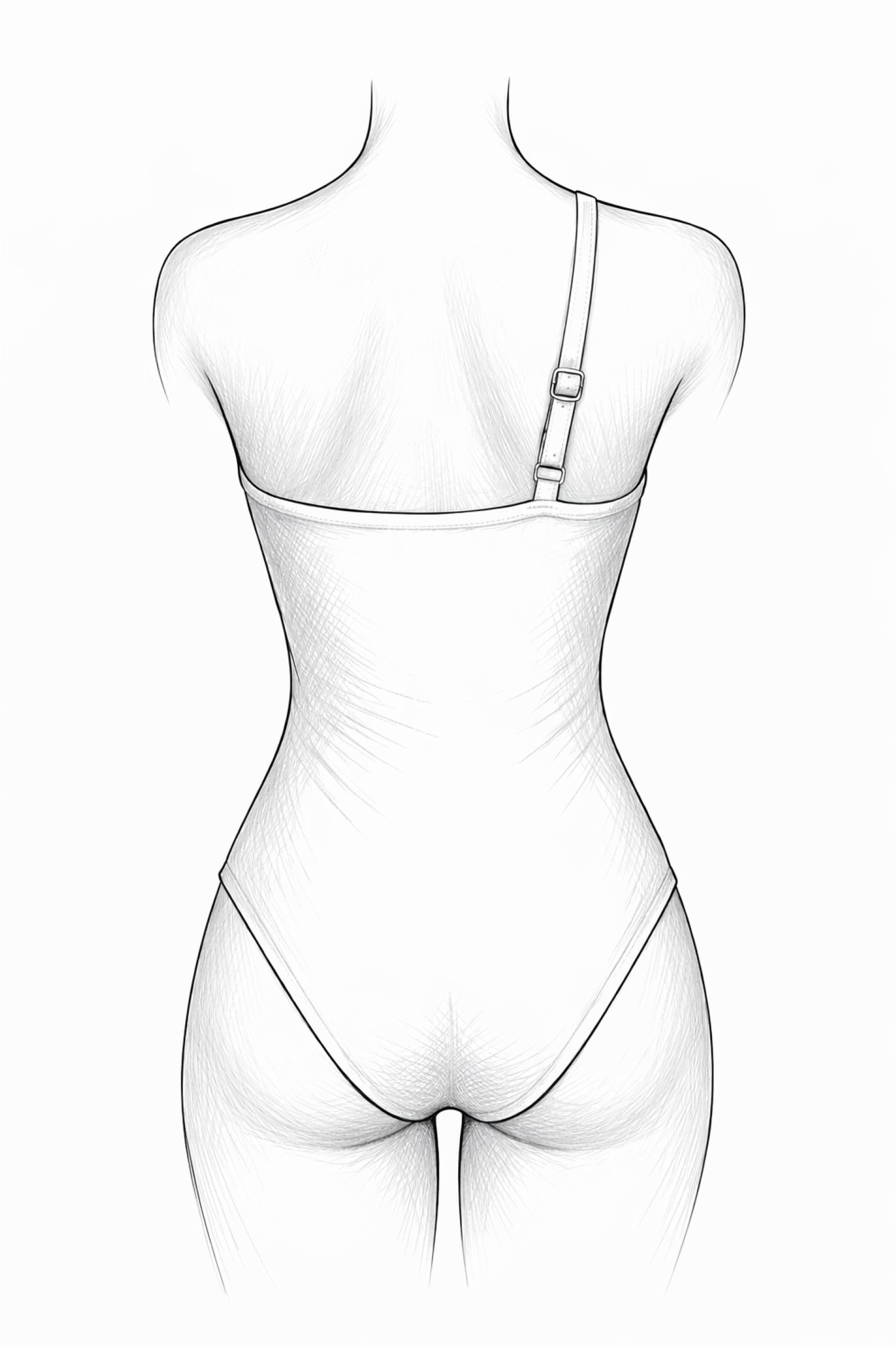 Boceto trasero de bañador asimétrico de un solo hombro con tirante ajustable, cobertura clásica