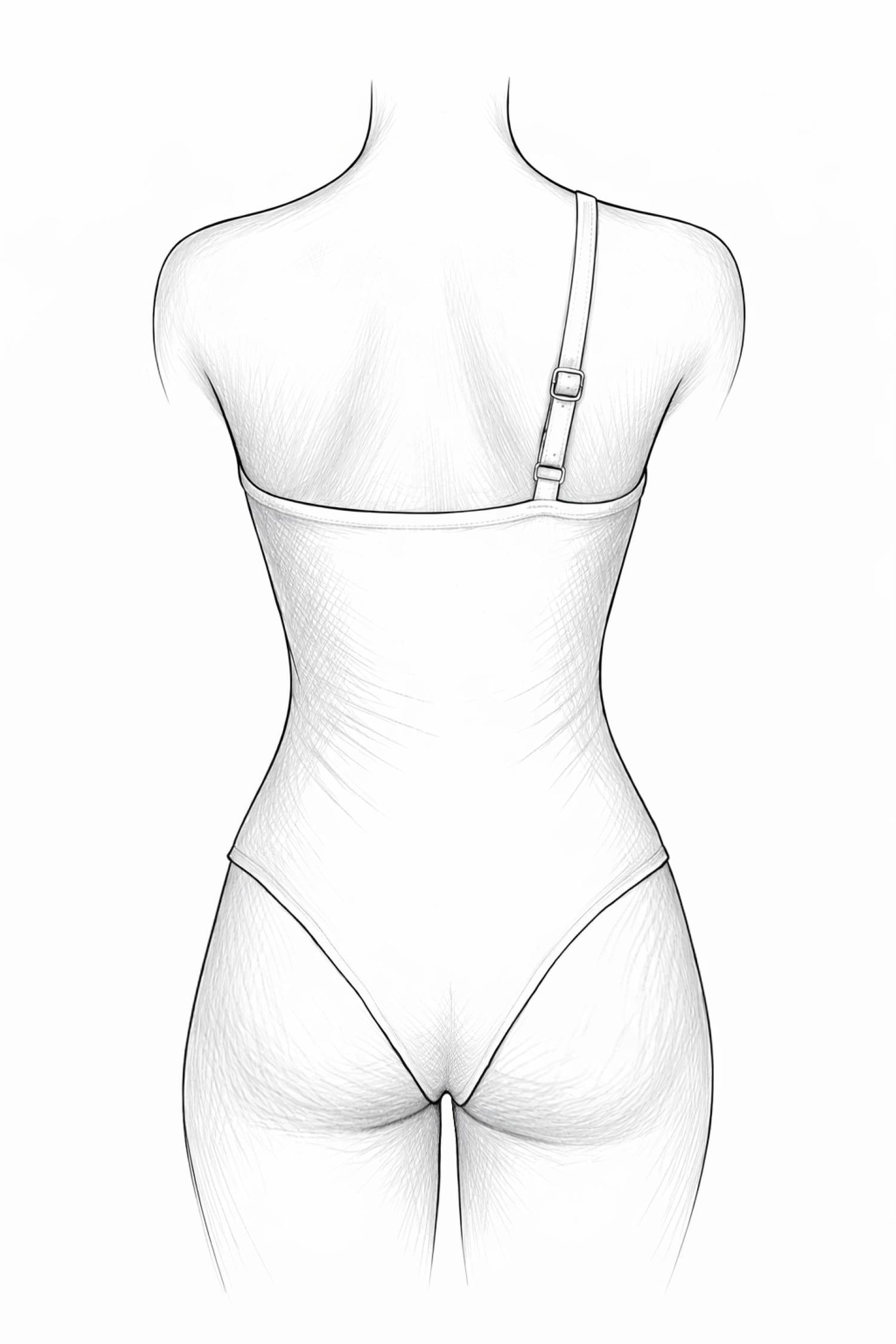 Boceto trasero de bañador asimétrico con tirante ajustable y corte de cobertura brasileña