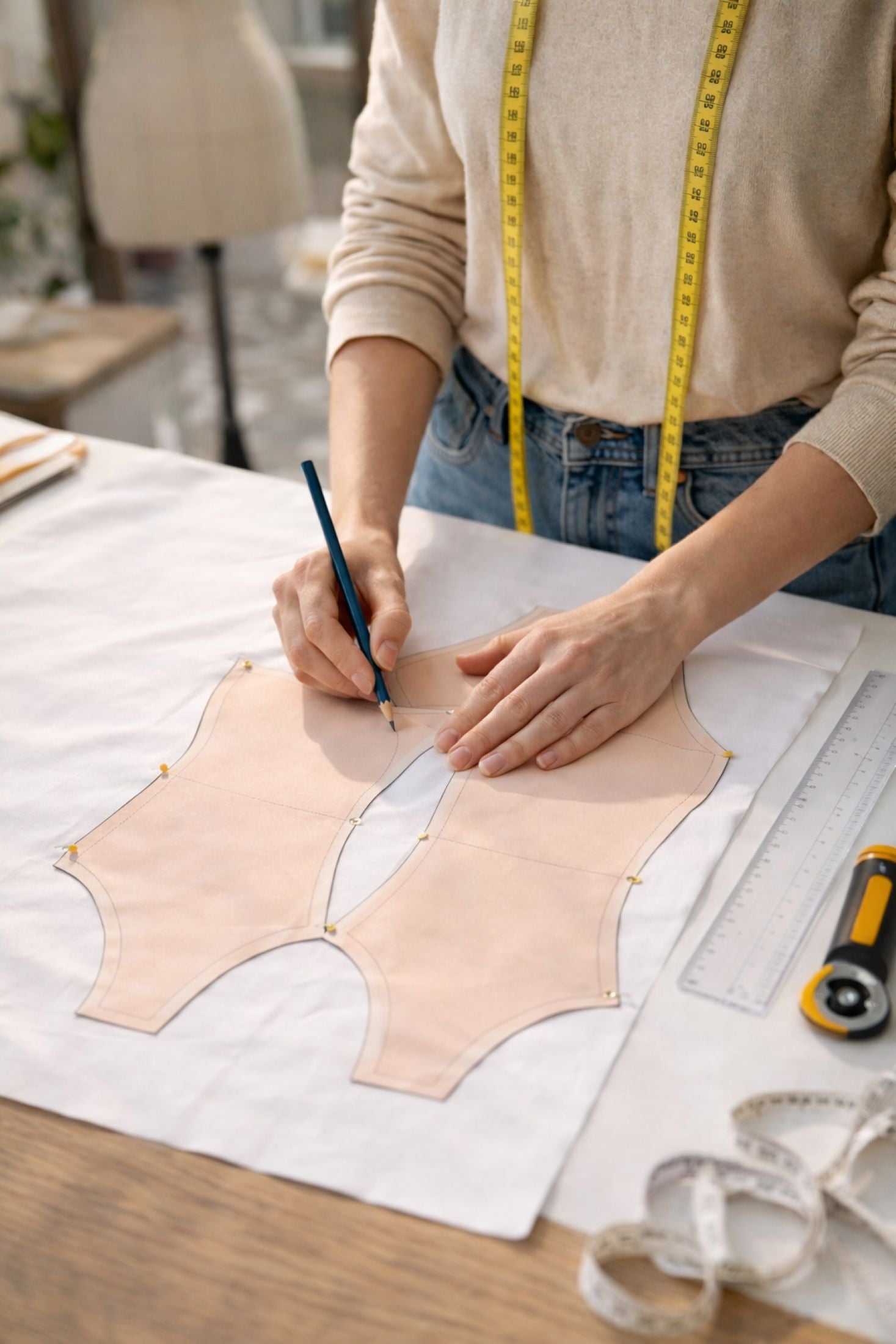 Proceso de patronaje de bañador artesanal Nora Chantre