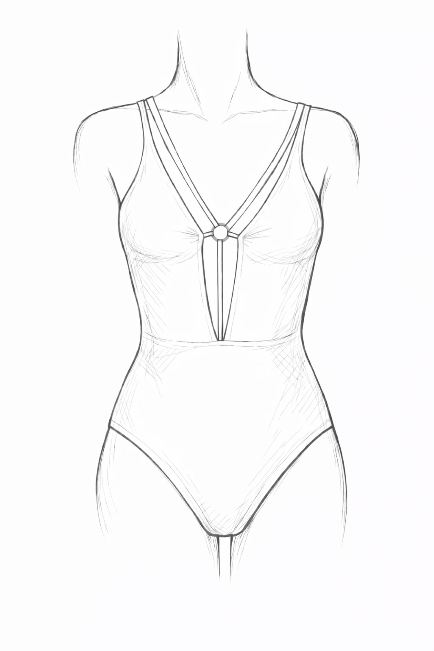 Bañador Kaïa Atelier negro hecho a mano en Mallorca con detalle central y tirantes finos, diseño elegante con cobertura personalizable