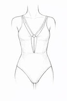 Bañador Kaïa Atelier negro hecho a mano en Mallorca con detalle central y tirantes finos, diseño elegante con cobertura personalizable