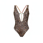Bañador leopardo escote profundo con tirantes multicolor y detalle central en anilla dorada