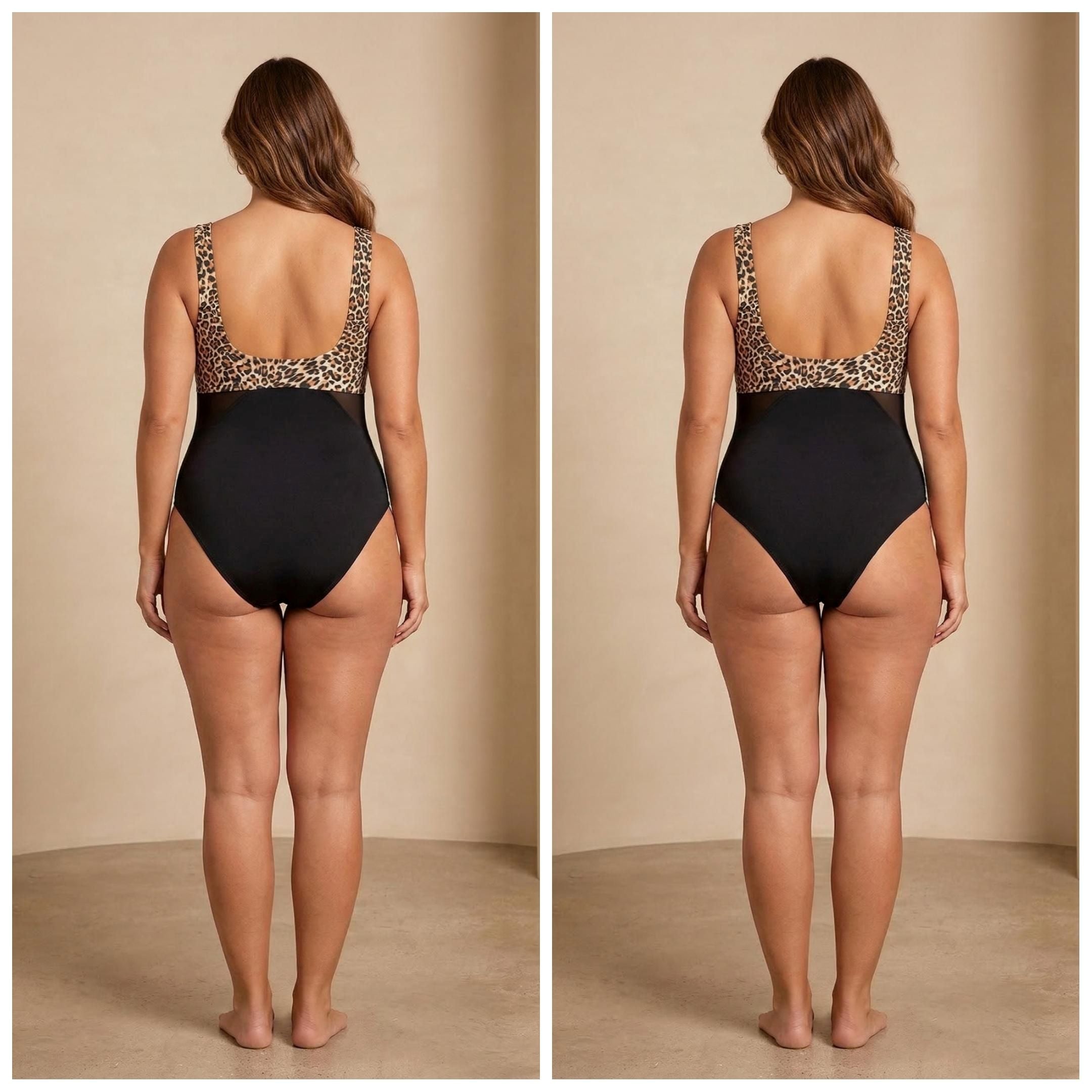 Back view of Selva Noir swimsuit showing coverage and fit options