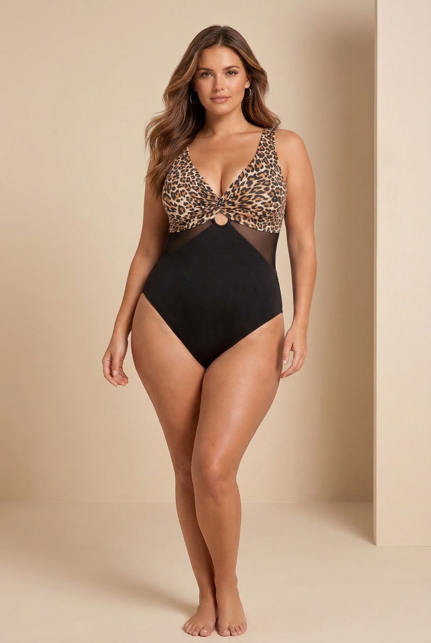 Selva Noir swimsuit by Nora Chantre studio front view with structured fit