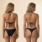 Back view of Seraya black asymmetric bikini showing tie straps and coverage options