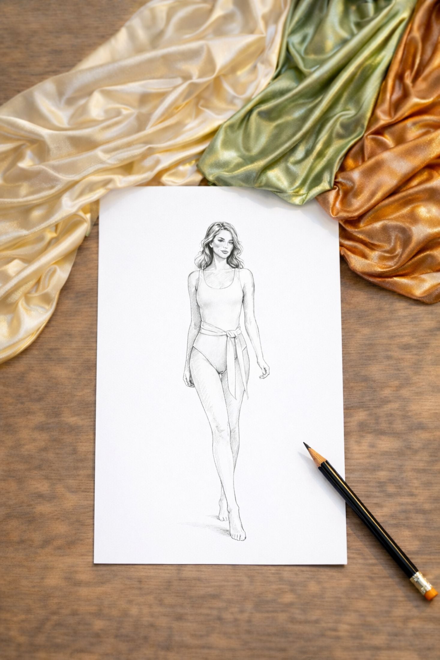 Diseño de bañador Nora Chantre con tejidos metalizados en atelier