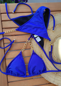 NC-0140 / Bikini azul con cadenas doradas